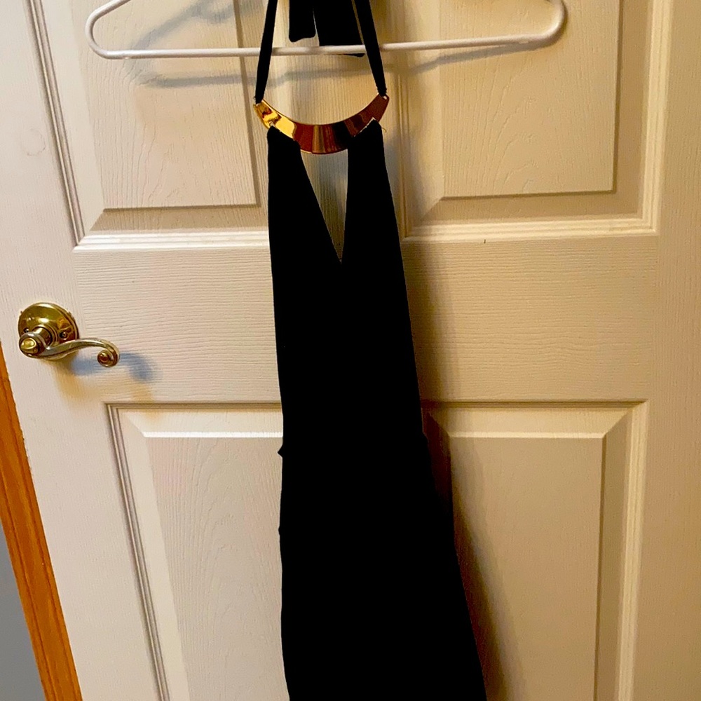 Cache dressy black romper with gold neckpiece